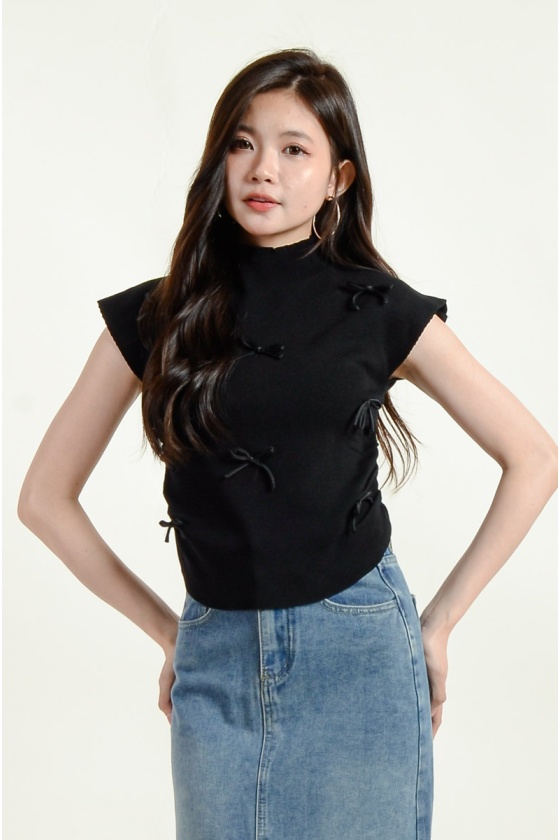 [3 for RM 99] Legacy Bow Knitted Top - Black