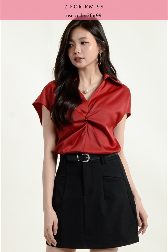 Keira Twisted Blouse - Wine