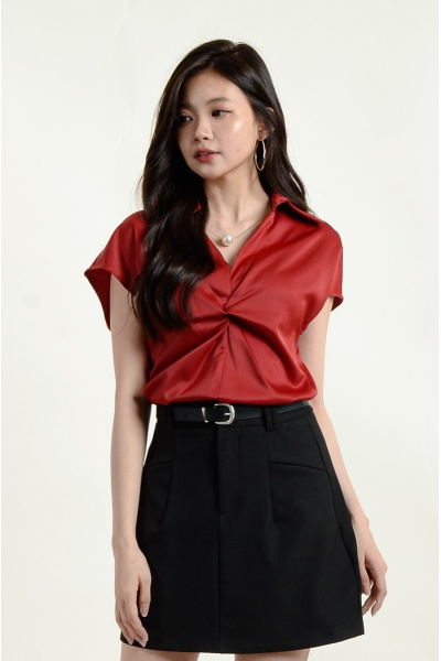 Keira Twisted Blouse - Wine