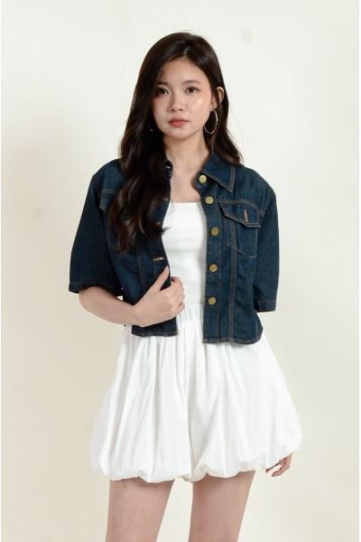 Cecelia Short Sleeve Denim Top - Dark Blue