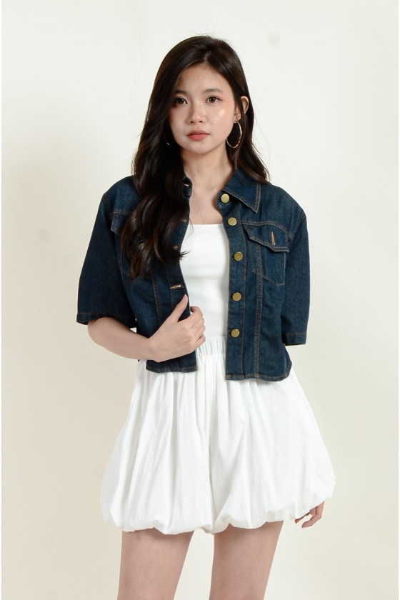 Cecelia Short Sleeve Denim Top - Dark Blue
