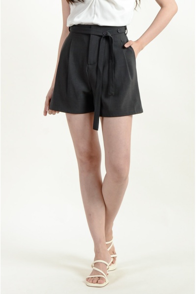 Miranda Belted Shorts - Grey