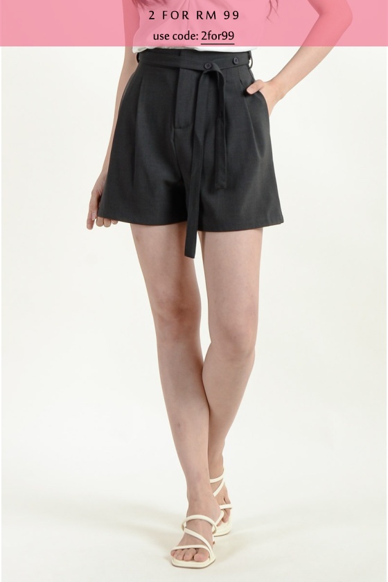Miranda Belted Shorts - Grey