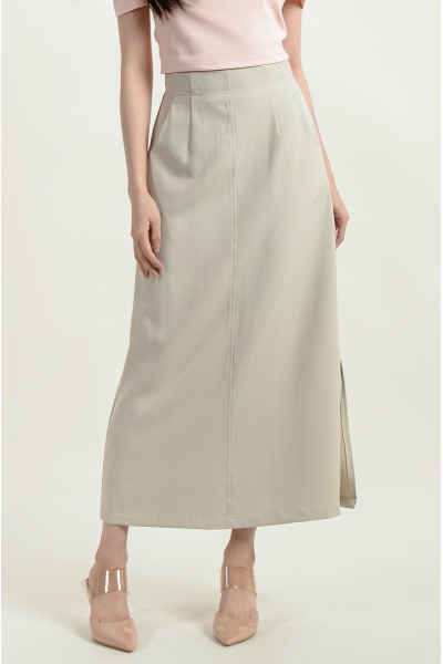 Lina Pocket Slit Skirt - Beige