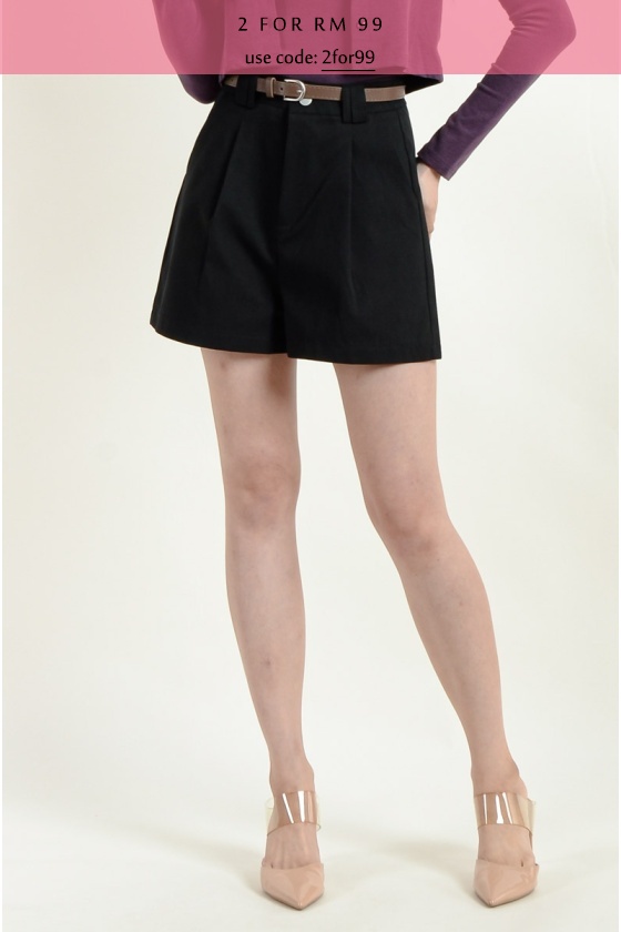 Briana Belted Shorts - Black