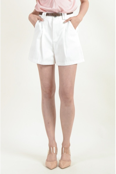Briana Belted Shorts - White