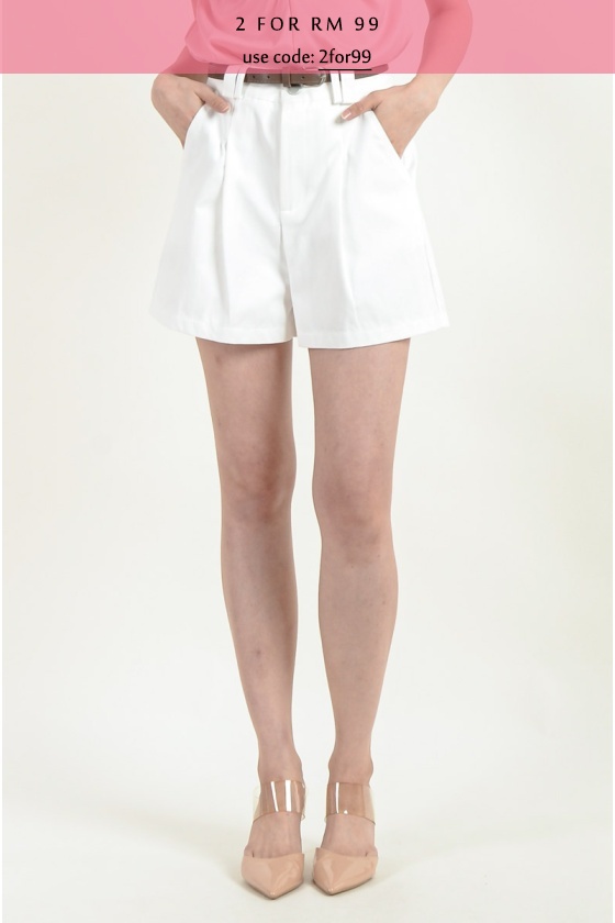 Briana Belted Shorts - White