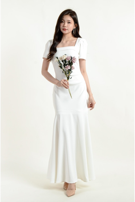 Braelynn Maxi Mermaid Dress - White