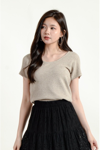 Amber Waffle Round Neck Top - Malt