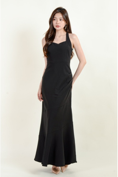Freyja Halter Mermaid Dress - Black