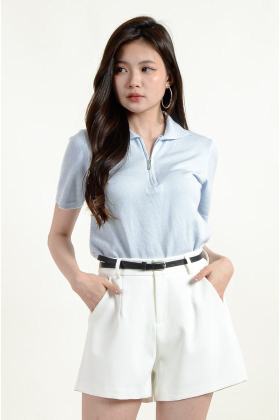 Macie Polo Zipper Top - Blue