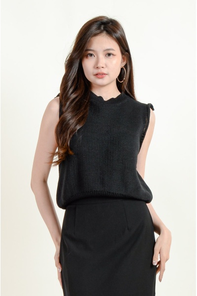 Sunny Sleeveless Knitted Top - Black