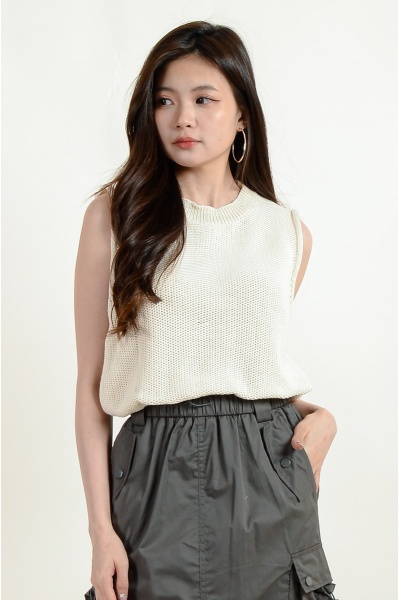 Sunny Sleeveless Knitted Top - Beige