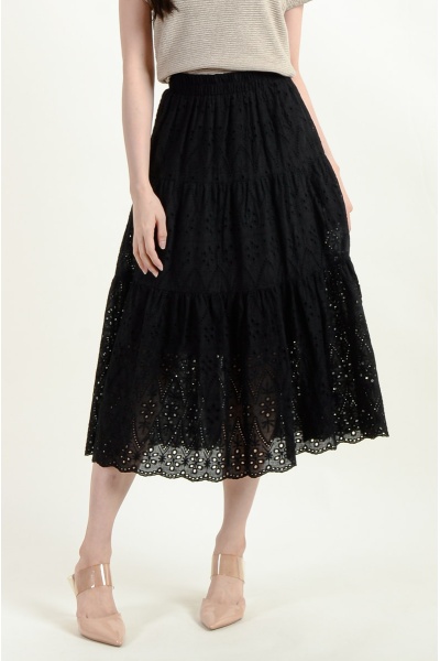 Ariya Crochet Midi Skirt - Black