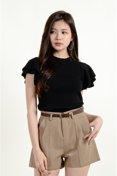 Emerie Flute Sleeve Knitted Top - Black