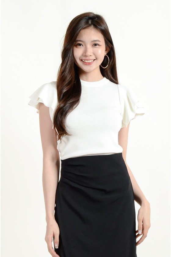 Emerie Flute Sleeve Knitted Top - White