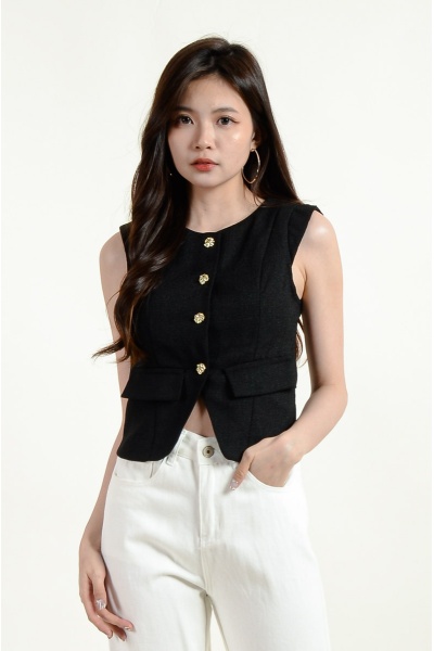 Isabela Tweed Vest - Black