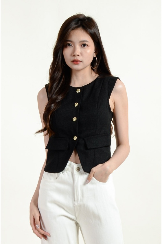 Isabela Tweed Vest - Black