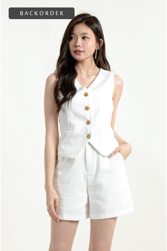 [BackOrder ETA 30 Apr] Yara Vest and Shorts Set - White