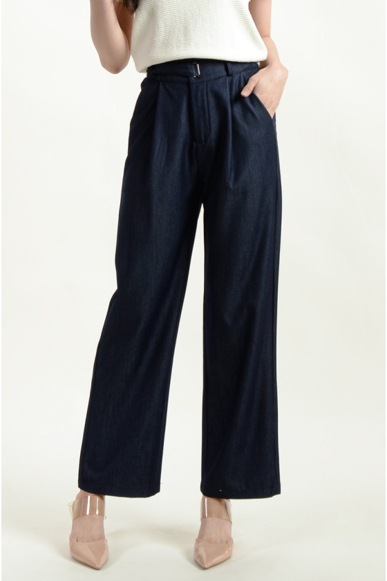 Myra Buckle Straight Leg Jeans - Dark Blue