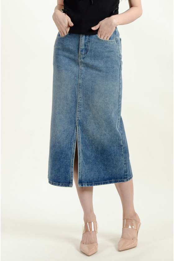 Anne Open Slit Denim Skirt