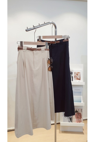 Reyna Belted Skater Midi Skirt - Khaki