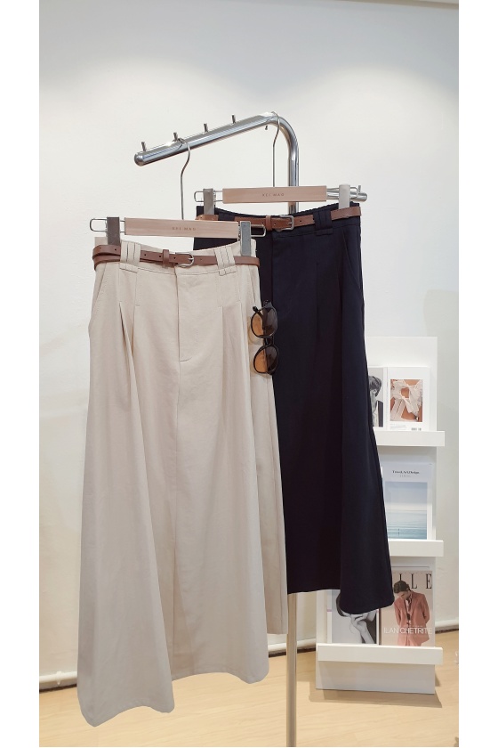 Reyna Belted Skater Midi Skirt - Khaki