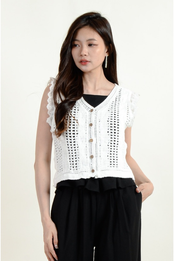 Abby Crochet Ruffle Top - White