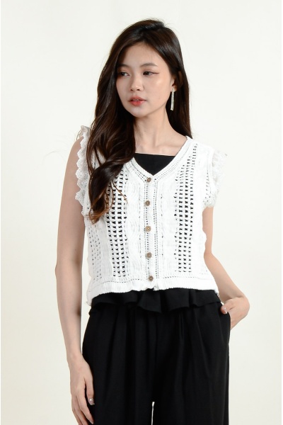 Abby Crochet Ruffle Top - White