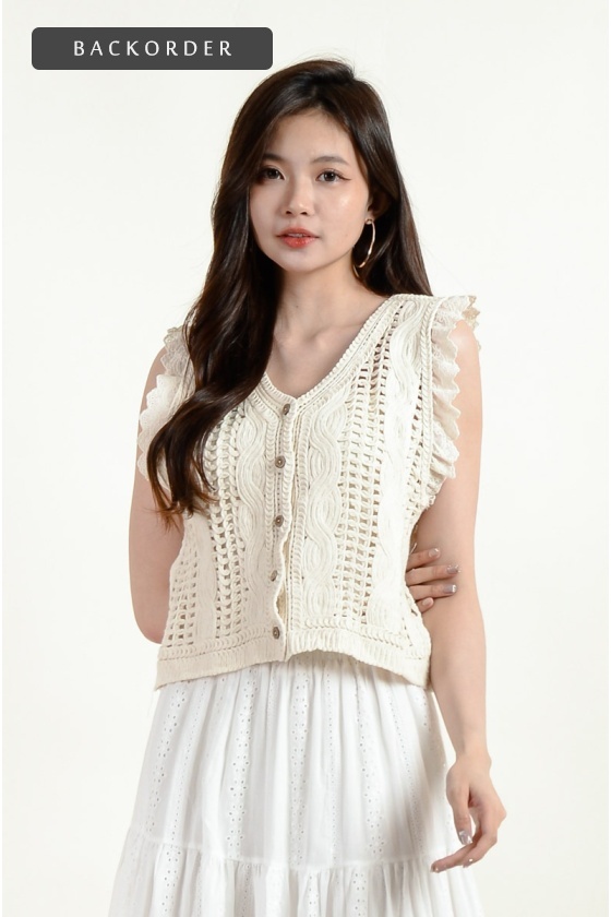 [BackOrder ETA 20 Aug] Abby Crochet Ruffle Top - Beige