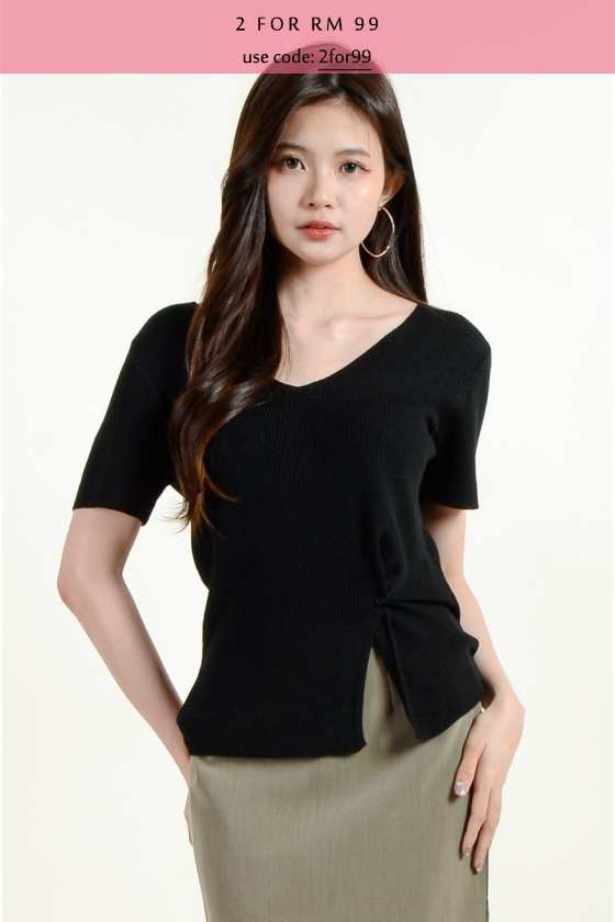 Eve Twisted Two-Way Knitted Top - Black
