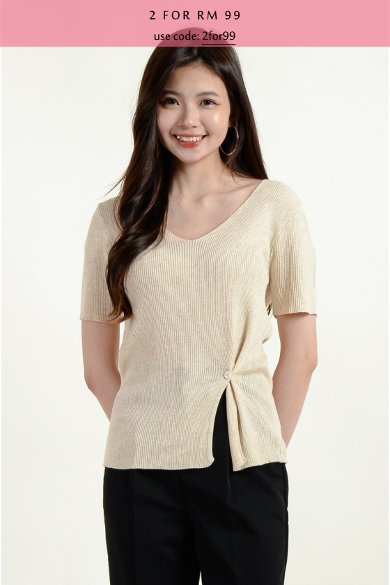 Eve Twisted Two-Way Knitted Top - Malt