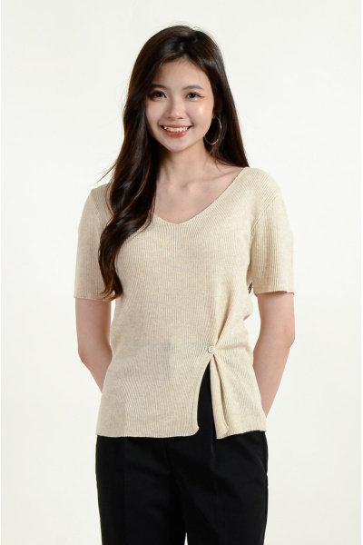 Eve Twisted Two-Way Knitted Top - Malt