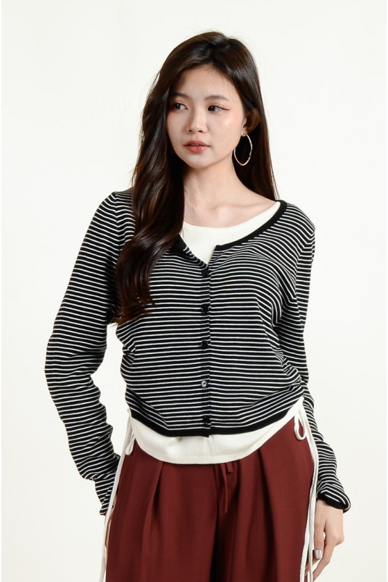 Sevyn Stripe Layered Top - Black