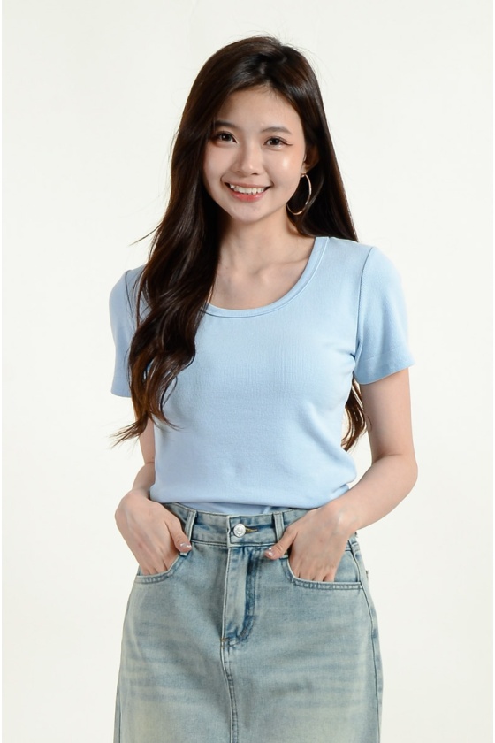 Shelby Round Neck Crop Top - Blue