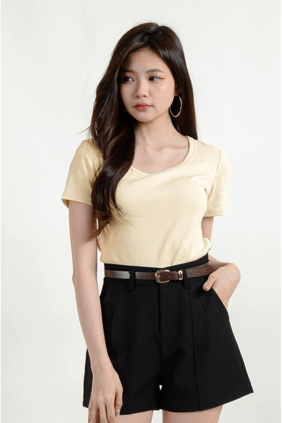 Shelby Round Neck Crop Top - Yellow
