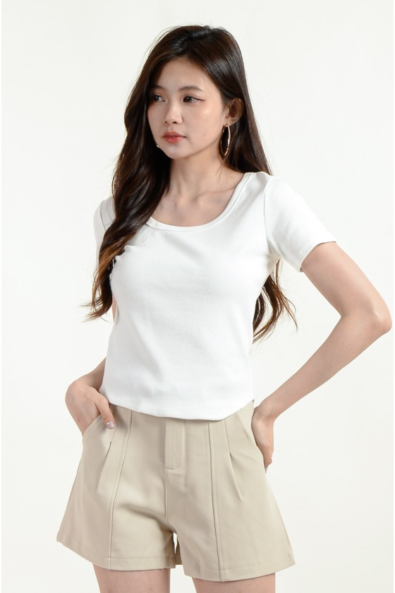 Shelby Round Neck Crop Top - White