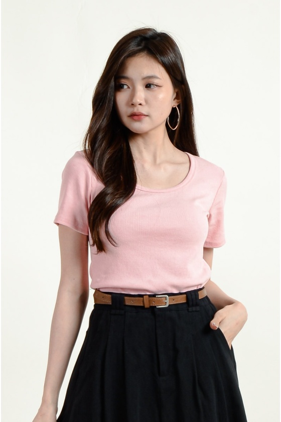 Shelby Round Neck Crop Top - Pink