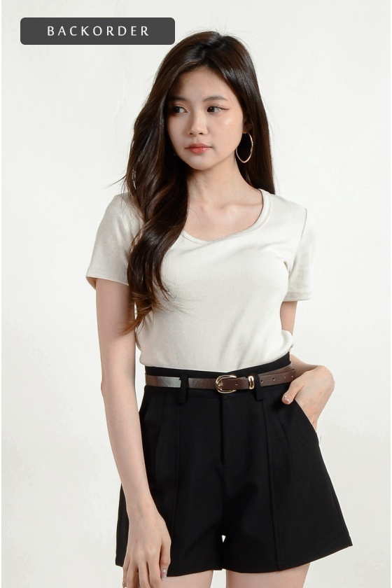 [BackOrder ETA 30 Apr] Shelby Round Neck Crop Top - Beige