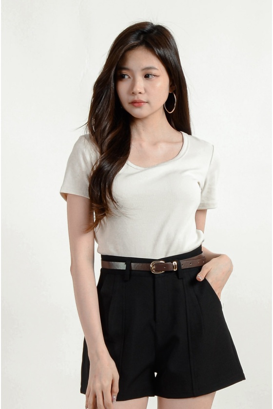 Shelby Round Neck Crop Top - Beige