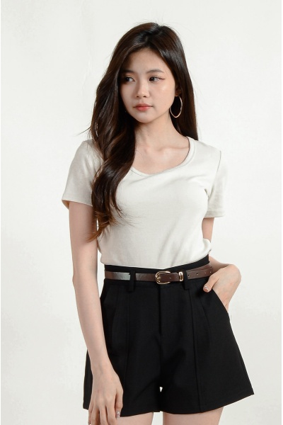 Shelby Round Neck Crop Top - Beige