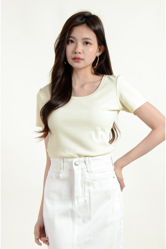 Shelby Round Neck Crop Top - Beige