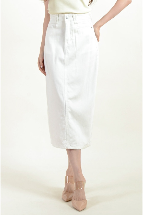 Mariam Back Slit Denim Skirt - White