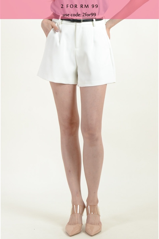 Davina Belted Shorts - White