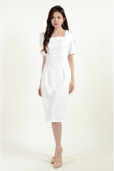 Ashly Puff Sleeve Dress - White