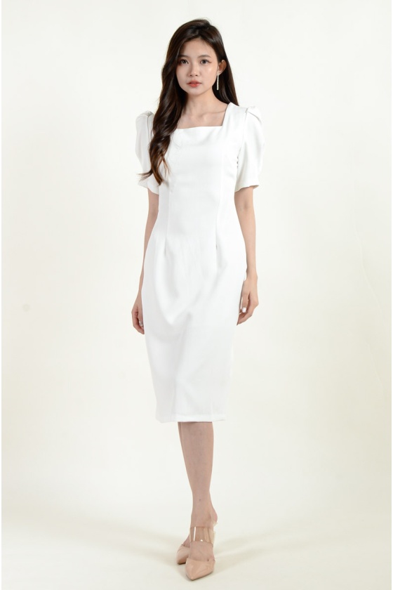 Ashly Puff Sleeve Dress - White