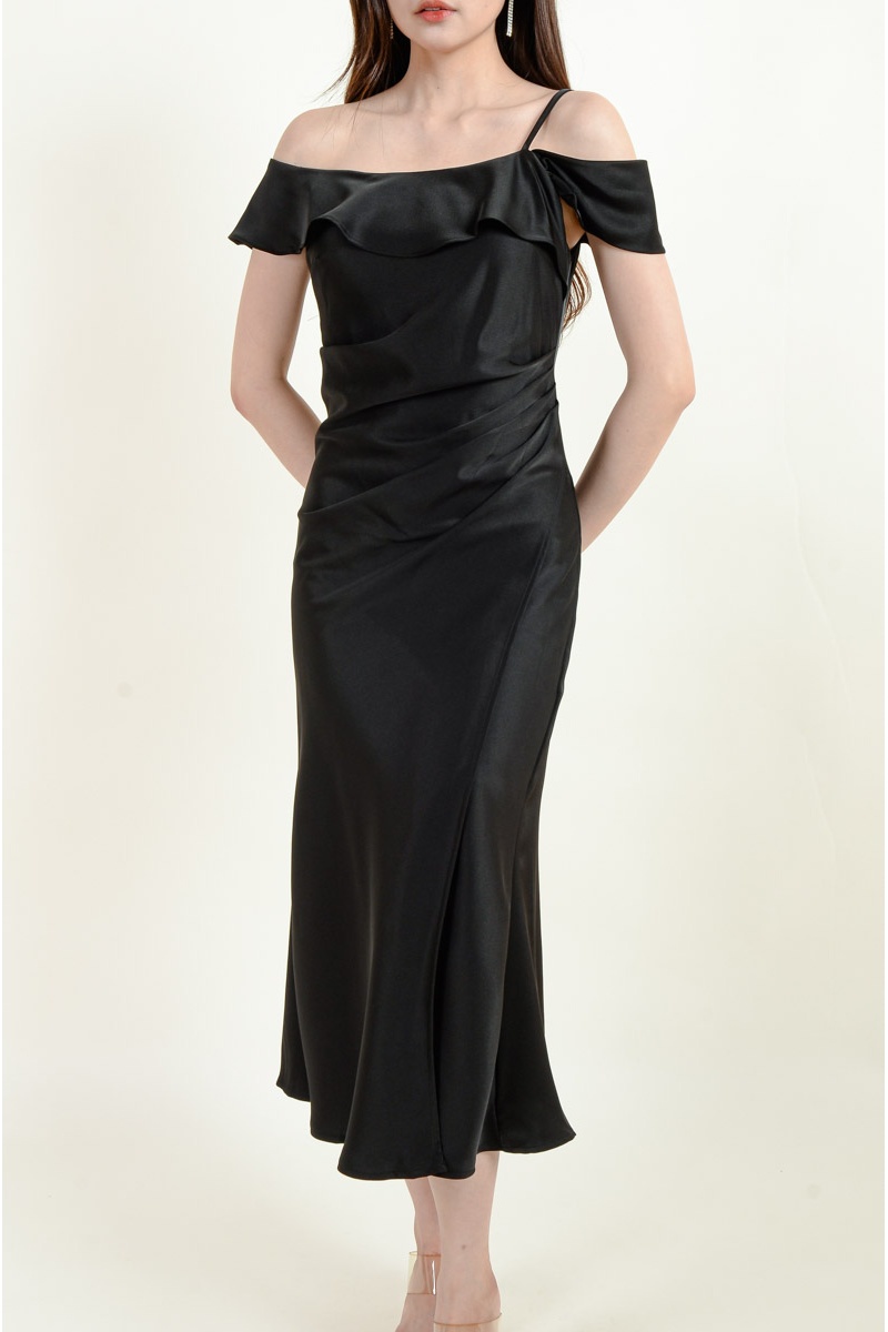 Leyla Ruffle Toga Dress - Black