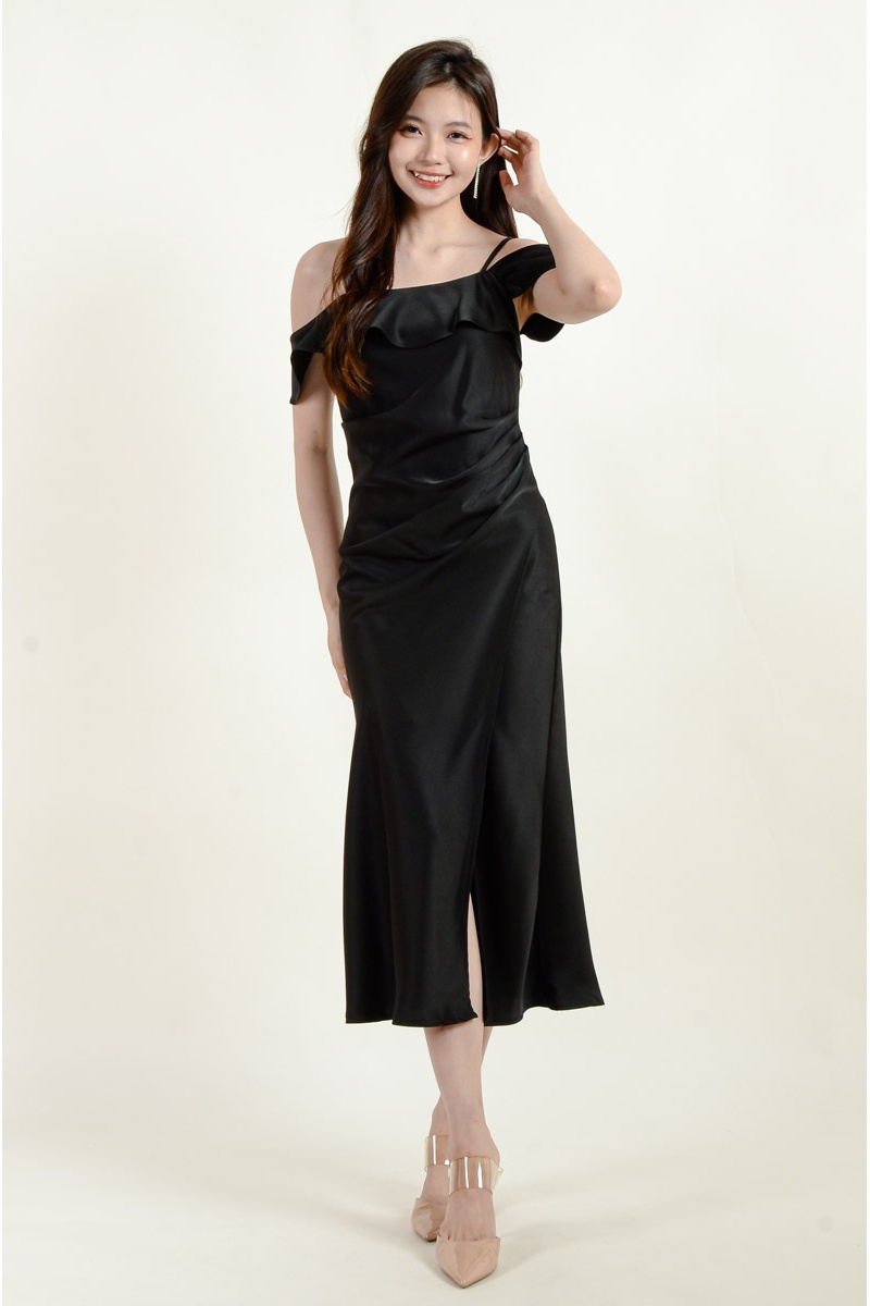 Leyla Ruffle Toga Dress - Black