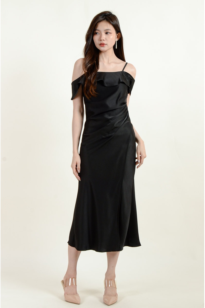 Leyla Ruffle Toga Dress - Black