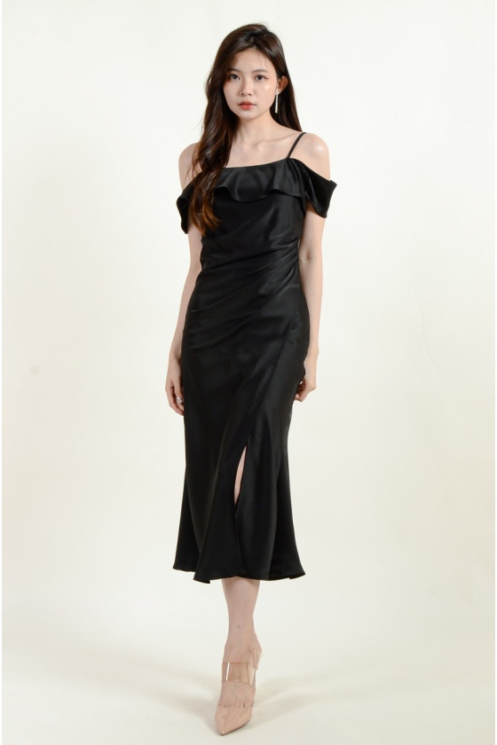 Leyla Ruffle Toga Dress - Black